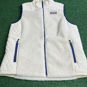Vineyard Vines Vest Womens Ivory Sherpa Thick Fleece Quilted Full Zip Vest